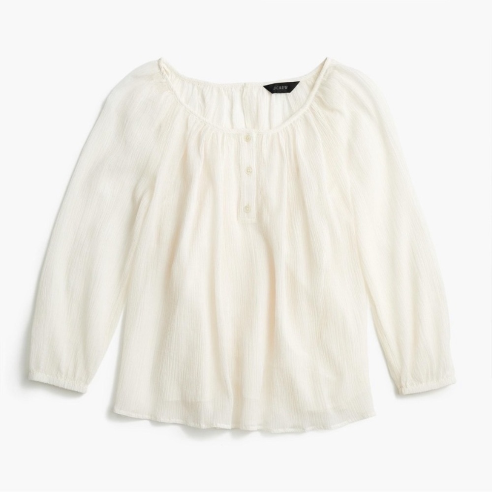 NWT J Crew Cream Popover Shirt Crinkle Silk Cotton